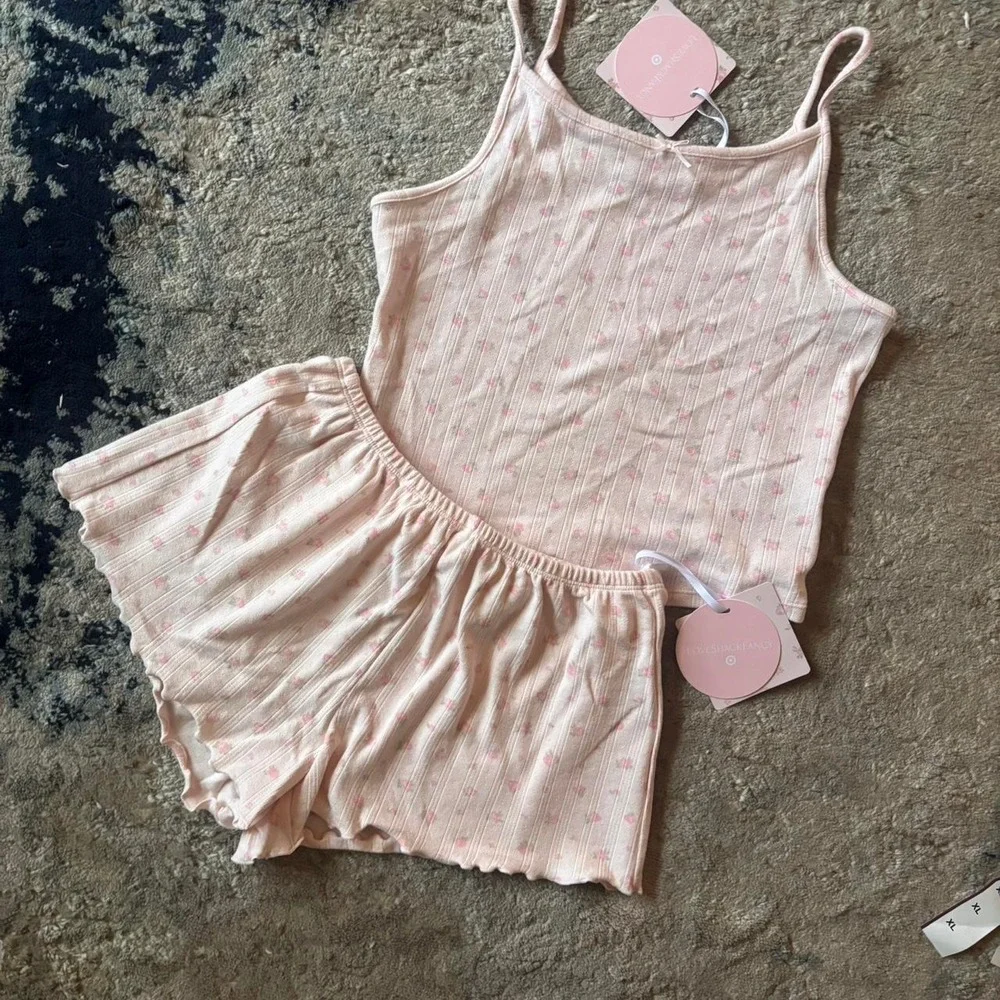 Pink floral lounge / matching pj set from Loveshackfancy in youth XXL